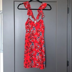 Red Floral Sun Dress with Flutter Sleeves